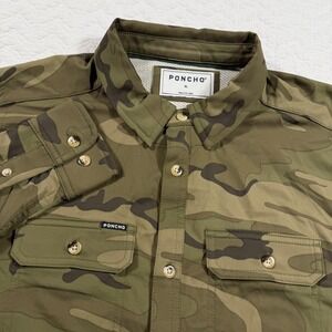 NWOT PONCHO Kids Large KL Camo Button Up Shirt Long Sleeve Nylon Performance